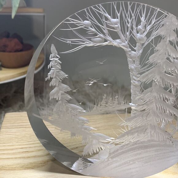 Vintage 1998 Lucite Winter Scene Reverse Carved Sculpture by Frank Albrecht FRA - Picture 4 of 16